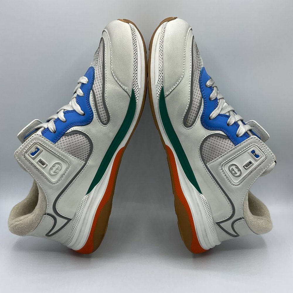 Gucci Ultrapace Leather & Mesh Sneakers White Blue Mens Size UK 10 US 10.5 - Picture 6 of 13
